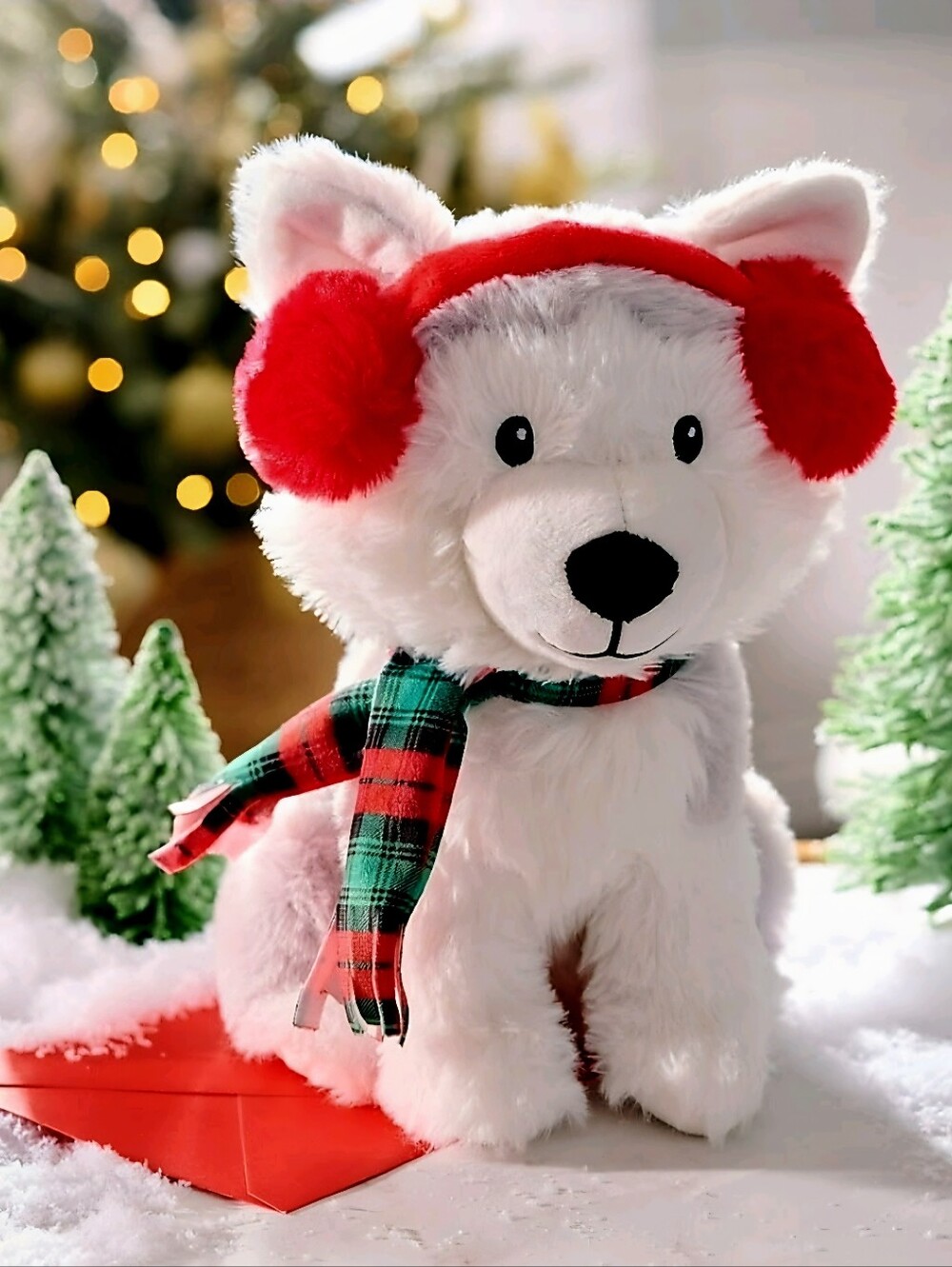 New American Greetings 9.5" Christmas Plush Husky Earmuffs and Scarf plush toy